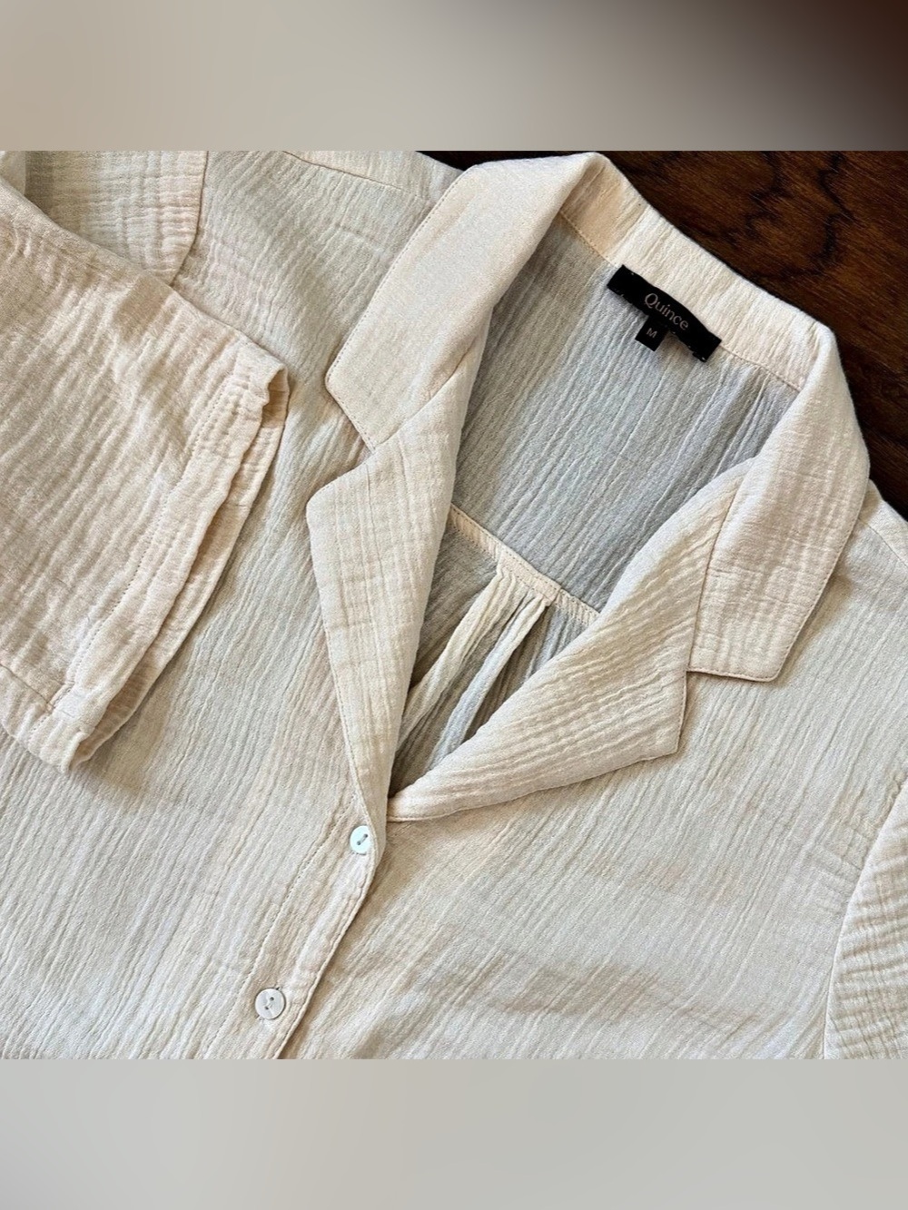 Quince Women’s Organic Cotton Gauze Short Sleeve Shirt Vintage Cream Medium